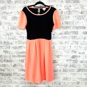 LuLaRoe Amelia Black and Coral Midi Dress